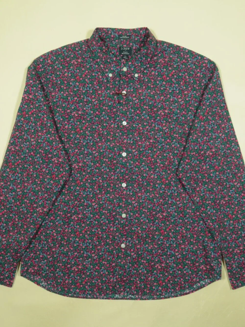 J Crew Flex Washed Shirt Mens XL Slim Untucked Floral Multi Pinpoint Oxford New